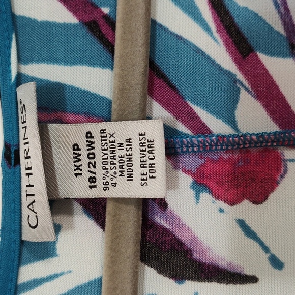 Catherines Maxi Dress Size 1X P Blue & Pink Floral Twist Tie Tropical Print - Picture 3 of 14